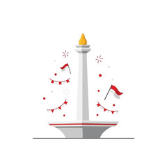 Fototapeta premium Vector illustration of a tall white monument with flags and festive decorations.