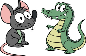 Fototapeta premium Crocodile and rat cartoon character vector image