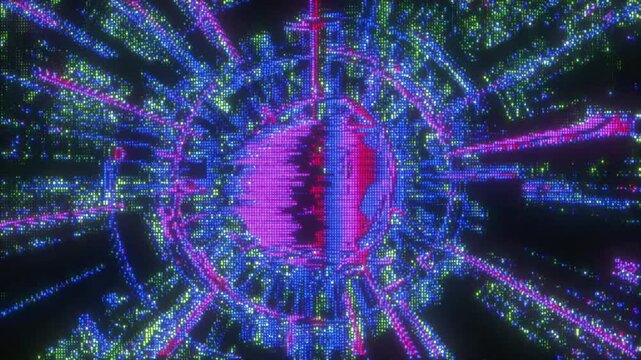 4K Digital glitch radial burst with pixel explosion, CRT scanlines and chromatic distortion overlay pack for motion graphics, screen mode, abstract data visualization toolkit