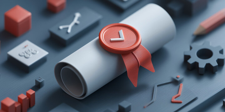 Floating Academic Certificate Surrounded By Strategy, Finance, And Marketing Emblems Illustrating MBA Concept