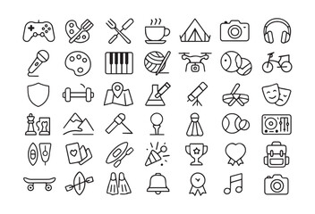 Icons Set Entertainment, Hobbies, and Leisure Activities vector illustration 
