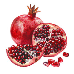 Vibrant Pomegranate with Seeds, Whole and Halved