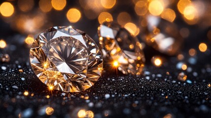 Fototapeta premium Sparkling diamonds on a dark background