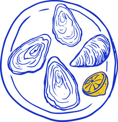 Vintage Oysters and Lemon Plate Illustration 