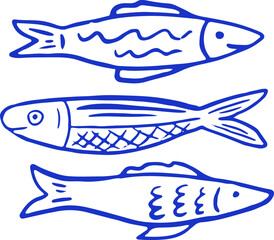 Vintage Three Fishes Line Art Illustration 