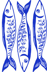 Vintage Three Fishes Illustration 