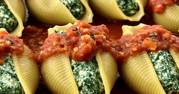 Delicious stuffed pasta shells with marinara sauce