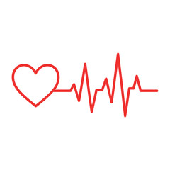 Minimal Red Heartbeat Line Vector Illustration with EKG and ECG in Silhouette Style.