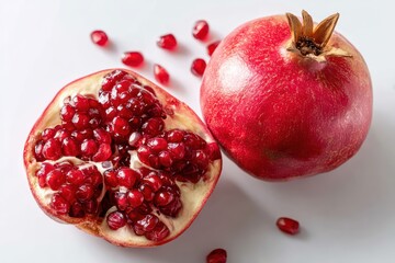 whole pomegranate and one split open