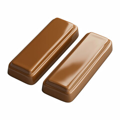 Two chocolate candy bars with smooth glossy surface isolated on white background