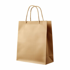 Plain brown kraft paper shopping bag with flat handles isolated on white background