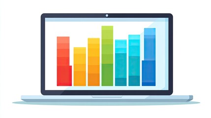 Laptop Displaying Colorful Bar Graph Data Visualization