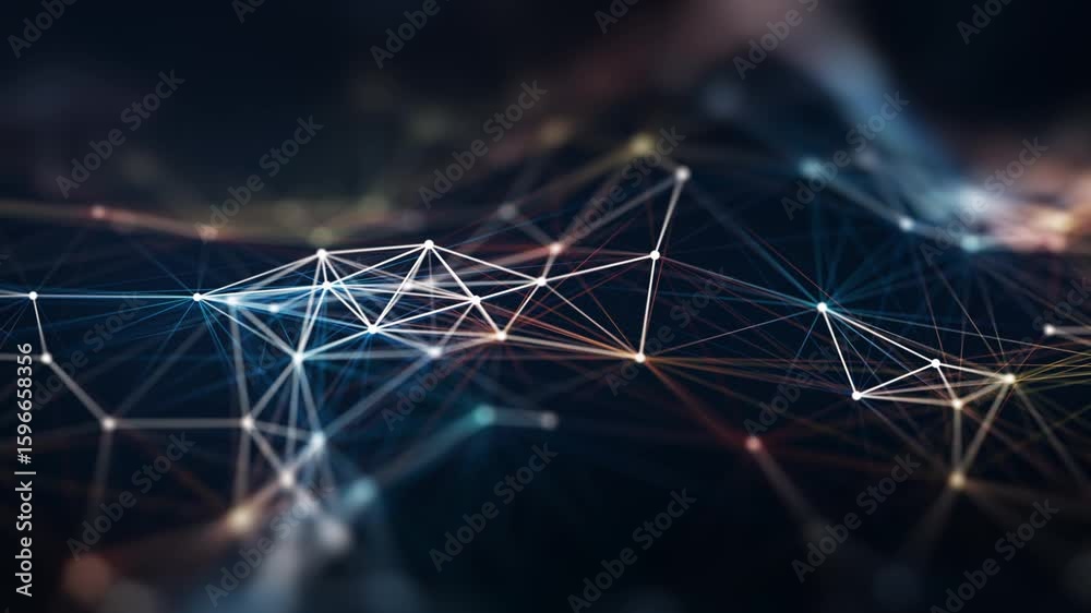 Poster futuristic digital network connection grid on dark background – abstract data communication and ai t