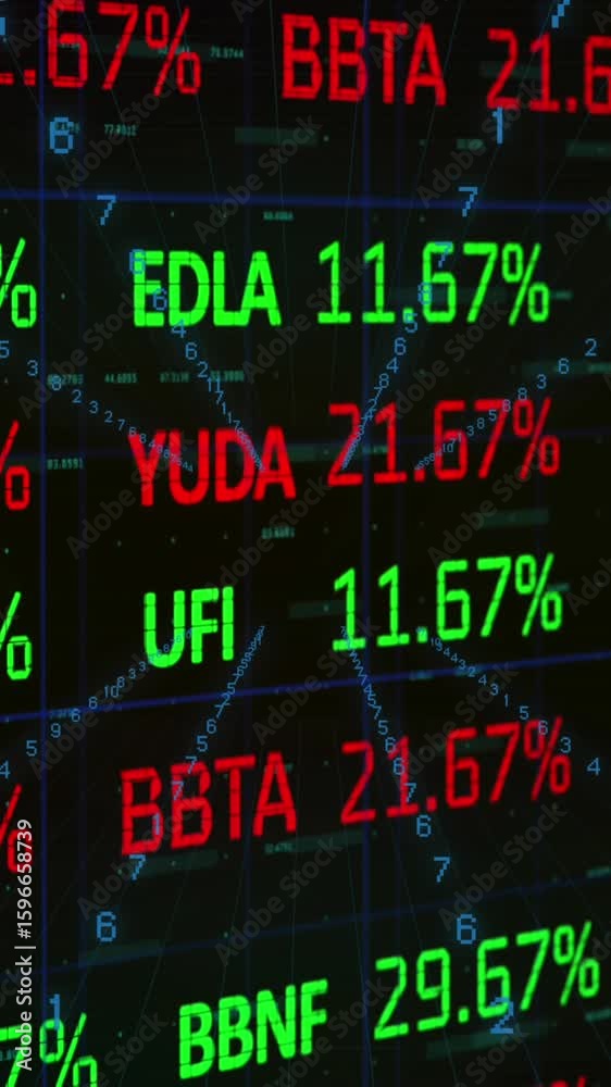 Poster Animation of binary coding and stock market data processing against black background