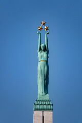 Freedom Monument known as Milda, located in the centre of Riga, the capital of Latvia