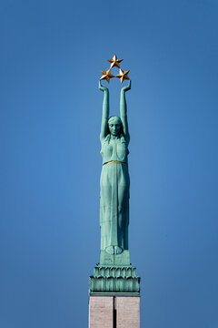 Freedom Monument known as Milda, located in the centre of Riga, the capital of Latvia