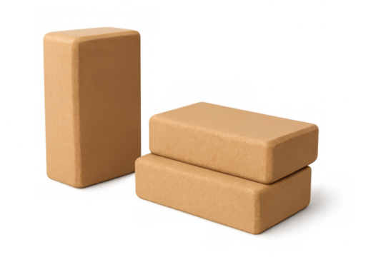 Cork yoga blocks supporting optimal body alignment, improving stretching performance, enhancing workout flexibility against clean background