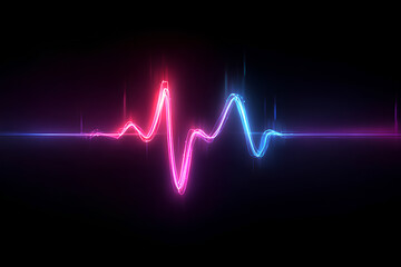 Fototapeta premium Colorful Gradient Heartbeat Line with Neon Glow and Futuristic Style, Isolated on Transparent Background.
