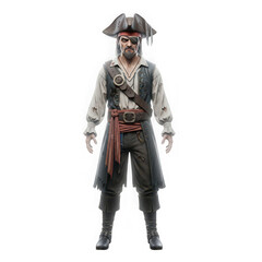 Naklejka premium Detailed full body pirate character illustration with eyepatch, hat, and costume for digital art and design resources, isolated on transparent background