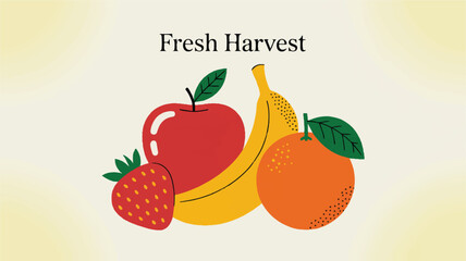 A simple, stylized illustration of fresh fruits on a cream-colored background 