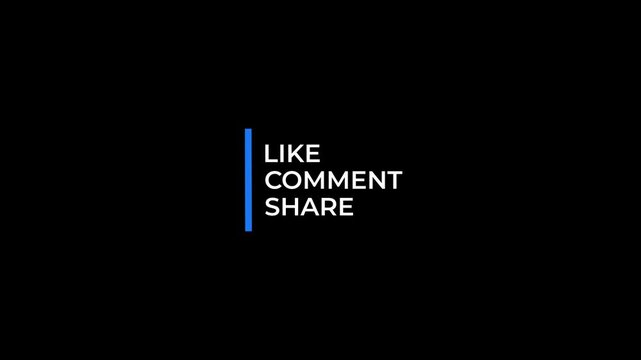 facebook like, comment, share outro text animation on transparent 