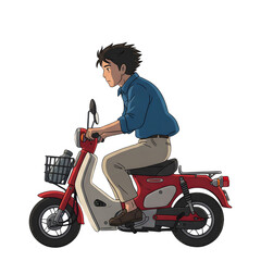 Fototapeta premium A anime-style riding a scooter. cartoon illustration.