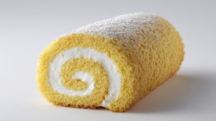 Yellow Sponge Cake Roll with Whipped Cream and Powdered Sugar