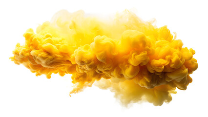 A vibrant explosion of yellow and orange smoke or ink, isolated on a transparent background