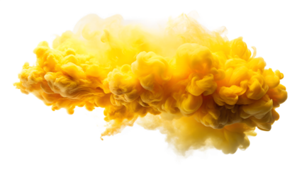 A vibrant explosion of yellow and orange smoke or ink, isolated on a transparent background