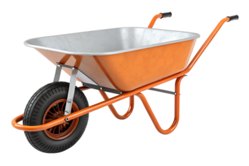Orange Wheelbarrow Isolated - Single Wheel Garden Cart