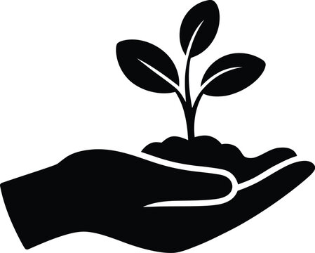 black hand holding plant growing clip art preview