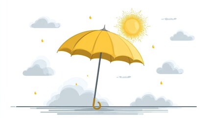 Yellow Umbrella Under a Sunny Sky with Clouds