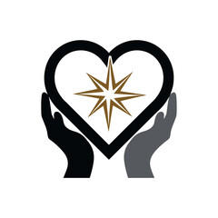 Silhouette of person holding compass in heart shape, emotional guidance  