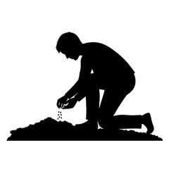 Silhouette of person planting seeds for emotional recovery concept  
