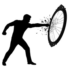 Silhouette of person breaking mirror with fist, representing inner truth and psychological support