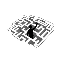 Silhouette of person reaching out from maze searching for help  