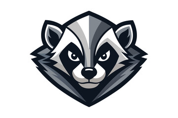 Isolated raccoon head mascot displays grey, black, and white colors showing a symmetrical design