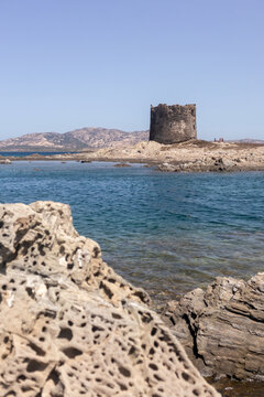 The rocks of Pelosetta beach in Sardinia