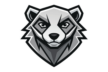 Stylized grey raccoon head art shows fierce look with white background