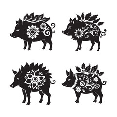 Boar Mandala With Wild Floral Elements