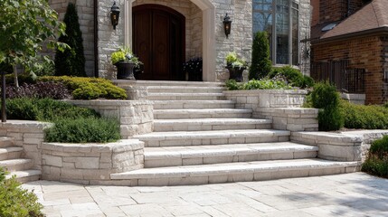 Light Beige Stone Steps Leading to House Entrance