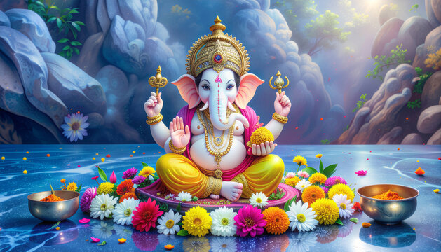 Colorful Artistic Illustration of Lord Ganesha