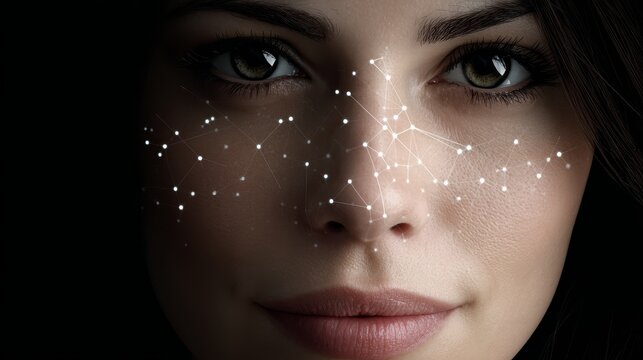 Celestial woman, cosmic face art with stars and astronomyinspired makeup woman