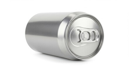 A metallic beverage can with a pull tab isolated on white background