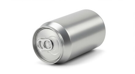 A brushed aluminum beverage can with a pull tab isolated on white background