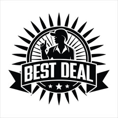 Black and white vector badge illustration with a man, ideal for vintage stamp or label designs