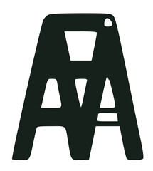 Stylized illustration of the letter "A" in a bold, blocky, hand-drawn style, rendered in black on a white background.