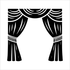 Elegant Black and White Stage Curtain Illustration: Classic Theatrical Design, Dramatic Silhouette, Vector Graphic