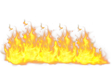Blazing Fire Effect – Horizontal Flame with Glow and Sparks, fire on a white background