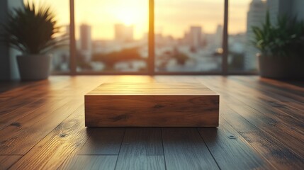 Wooden display podium in modern interior